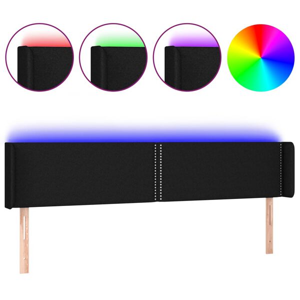 vidaXL T&ecirc;te de lit &agrave; LED Noir 203x16x78/88 cm Tissu