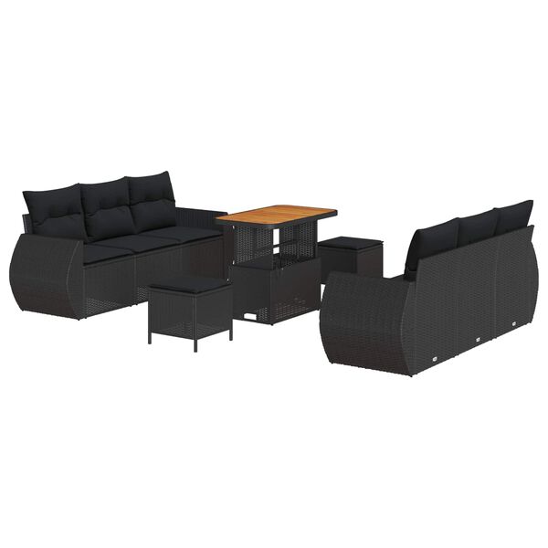 vidaXL Ensemble de canap&eacute; de jardin avec coussin 9 pcs Noir polyrotin