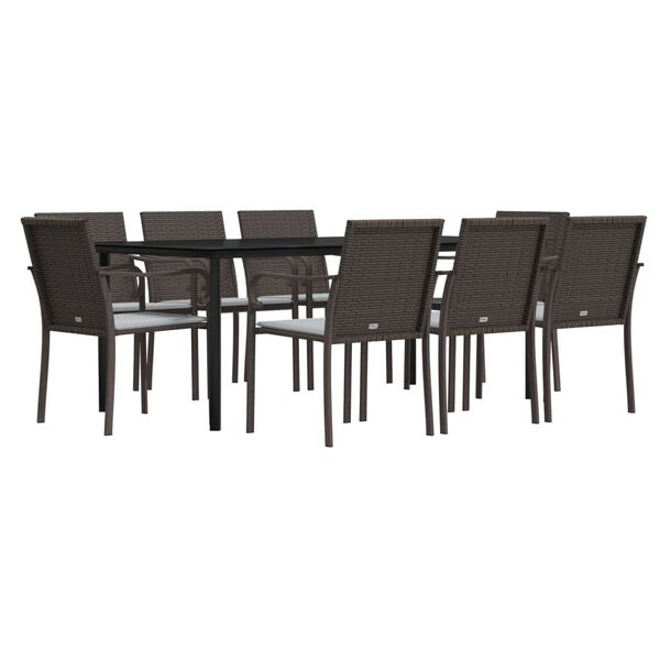 vidaXL Ensemble &agrave; manger de jardin 9 pcs coussins r&eacute;sine tress&eacute;e acier