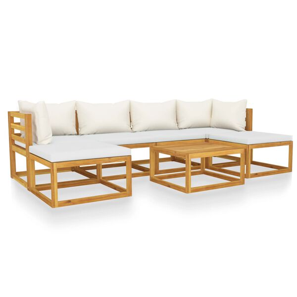 vidaXL Salon de jardin 7 pcs avec coussin Cr&egrave;me Bois d'acacia solide