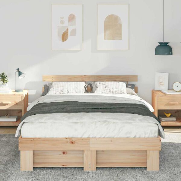 vidaXL Cadre de lit avec t&ecirc;te de lit Marron 160 x 200 cm Pin massif