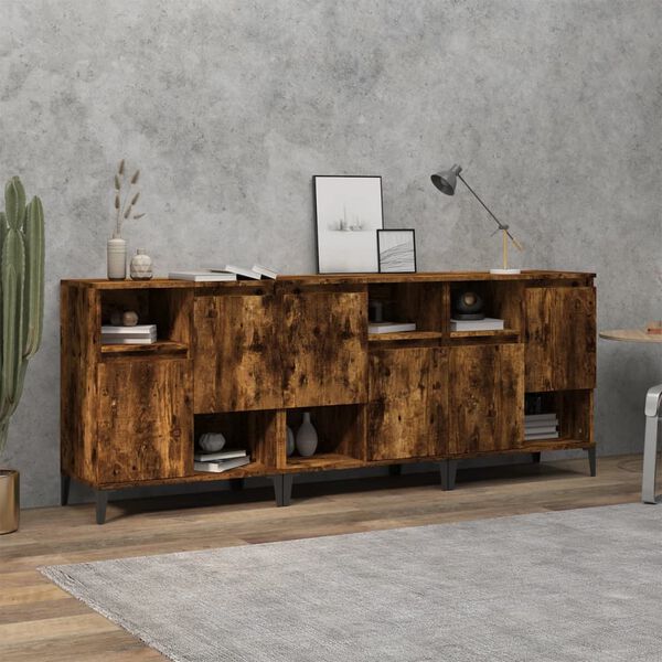 vidaXL Buffets 3 pcs ch&ecirc;ne fum&eacute; 60x35x70 cm bois d'ing&eacute;nierie