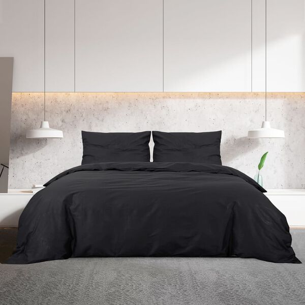 vidaXL Ensemble de housse de couette Noir 140x200 cm Microfibre l&eacute;g&egrave;re