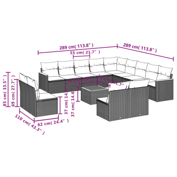vidaXL Salon de jardin avec coussins 14 pcs gris r&eacute;sine tress&eacute;e