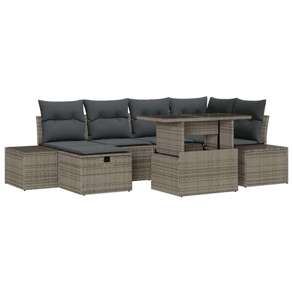 vidaXL Ensemble de canap&eacute; de jardin avec coussin 7 pcs Gris Poly rotin