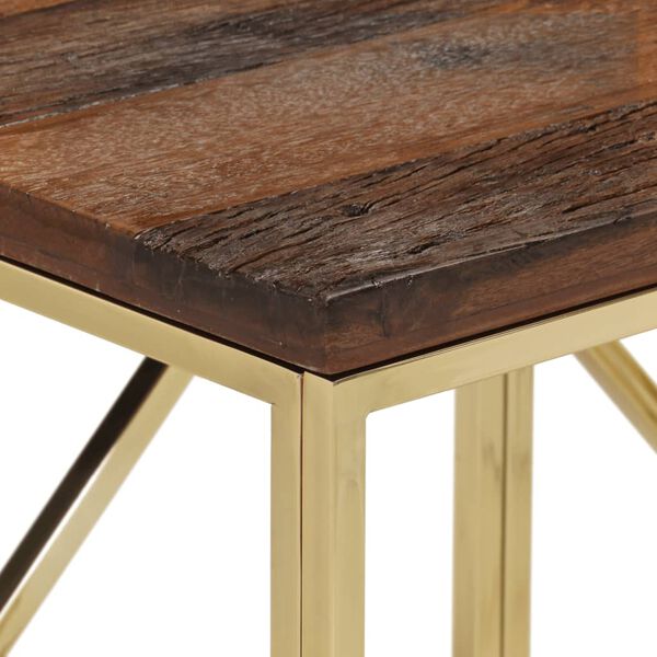 vidaXL Table console doré acier inoxydable et bois de mélèze massif