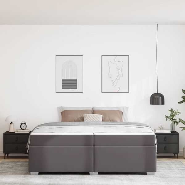 vidaXL Cadre de lit avec matelas Gris 200 x 200 cm tissu