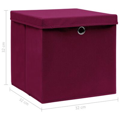 vidaXL Boîtes de rangement 4 pcs Rouge foncé 32x32x32 cm Tissu
