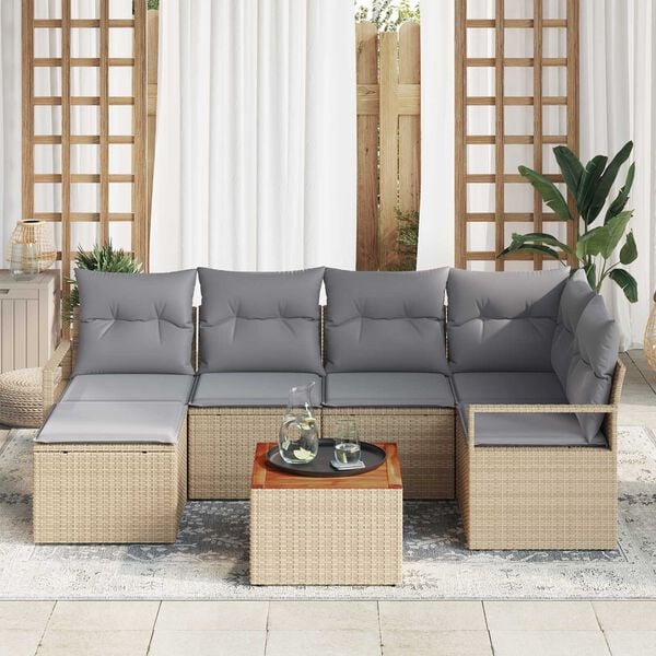 vidaXL Ensemble de canap&eacute; de jardin 7 pcs Beige et Gris clair