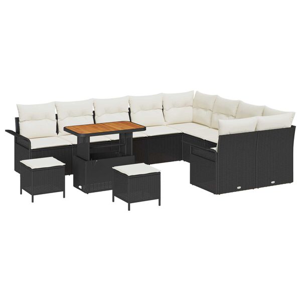 vidaXL Ensemble de canap&eacute; de jardin avec coussin 12 pcs Noir et Cr&egrave;me