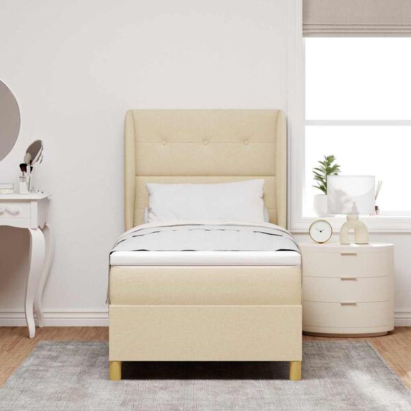 vidaXL Lit &agrave; ressorts avec matelas Cr&egrave;me 200 x 100 cm tissu
