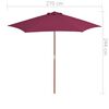 vidaXL Parasol d'ext&eacute;rieur avec m&acirc;t en bois 270 cm rouge bordeaux
