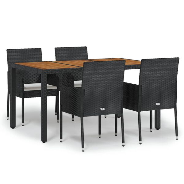 vidaXL Ensemble &agrave; manger de jardin coussins 5pcs Noir R&eacute;sine tress&eacute;e