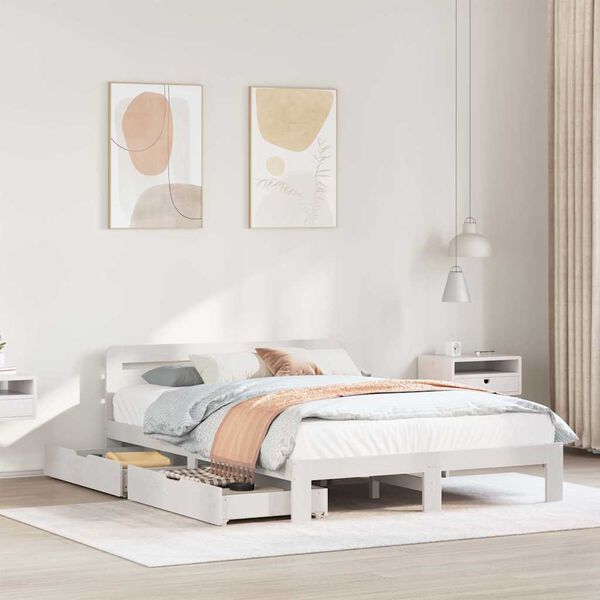 vidaXL Cadre de lit sans matelas blanc 140x200 cm bois de pin massif