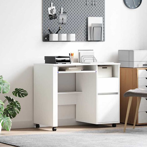 vidaXL Bureau avec roues Blanc 91 x 50 x 77 cm Bois d'ing&eacute;nierie