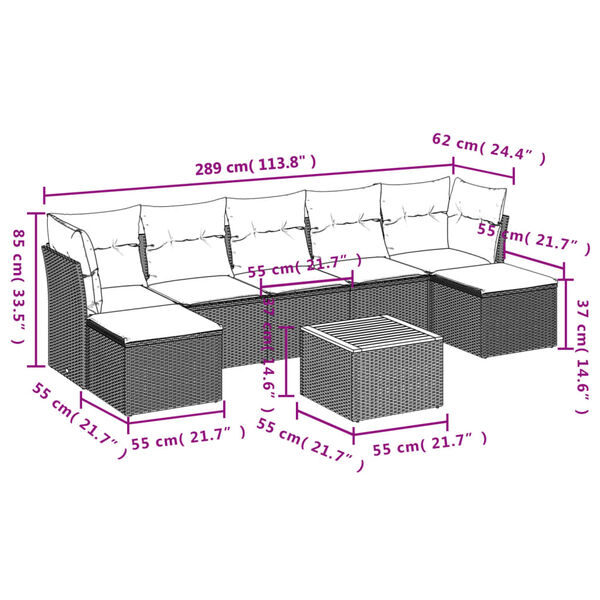 vidaXL Salon de jardin avec coussins 8 pcs beige r&eacute;sine tress&eacute;e