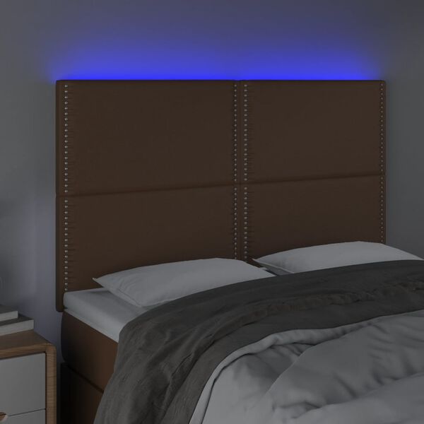 vidaXL T&ecirc;te de lit &agrave; LED Marron 144x5x118/128 cm Similicuir