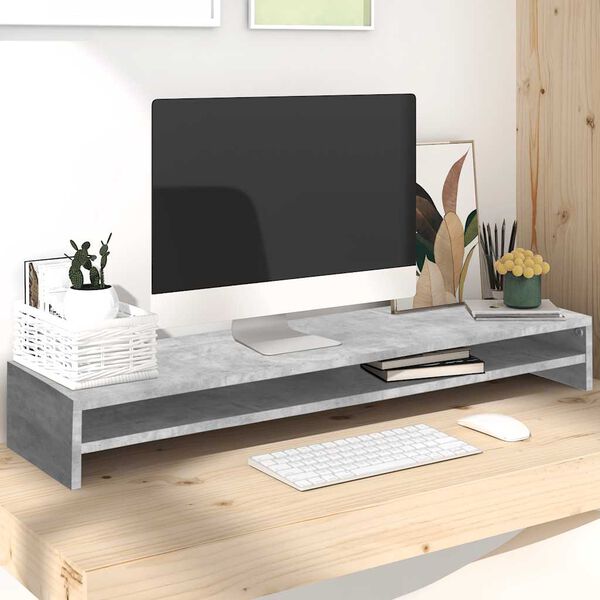 vidaXL Support de moniteur Gris b&eacute;ton 100x24x13 cm Bois d'ing&eacute;nierie