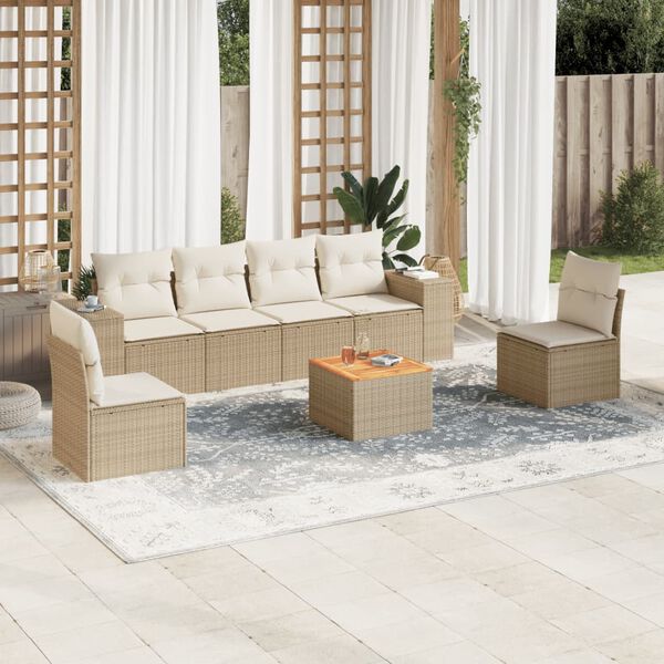 vidaXL Salon de jardin avec coussins 7 pcs beige r&eacute;sine tress&eacute;e
