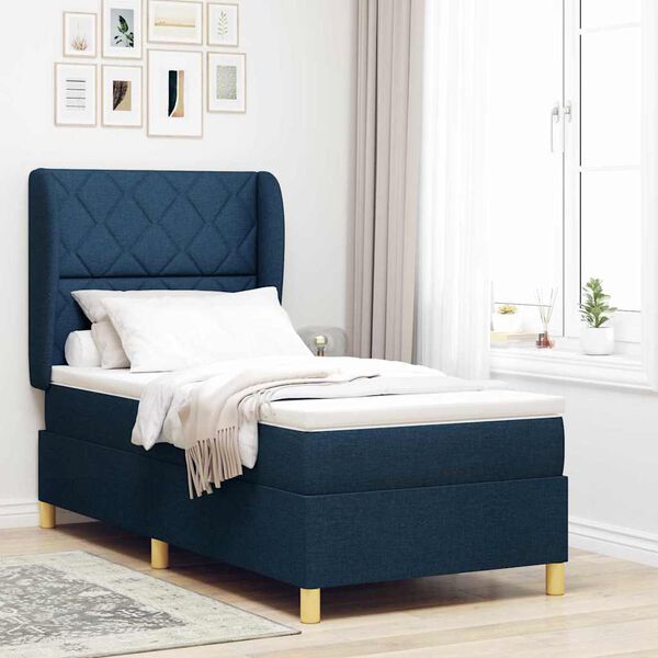vidaXL Lit &agrave; ressorts avec matelas Bleu 200 x 100 cm tissu