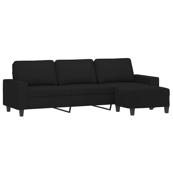 vidaXL Canap&eacute; 3 places repose-pieds Noir 210 cm Tissu microfibre