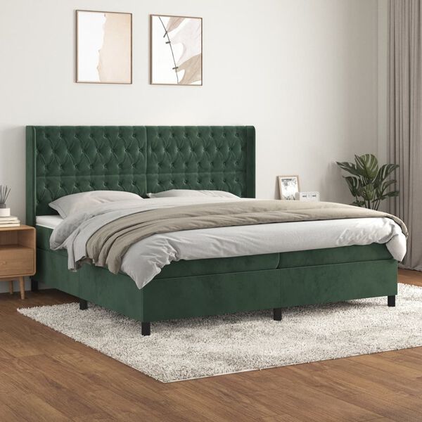 vidaXL Sommier &agrave; lattes de lit et matelas Vert fonc&eacute; 200x200cm Velours