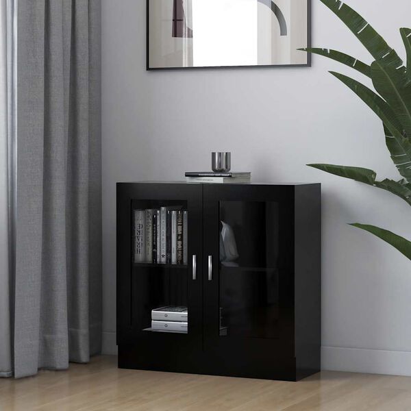 vidaXL Armoire &agrave; vitrine noir 82,5x30,5x80 cm Bois d'ing&eacute;nierie