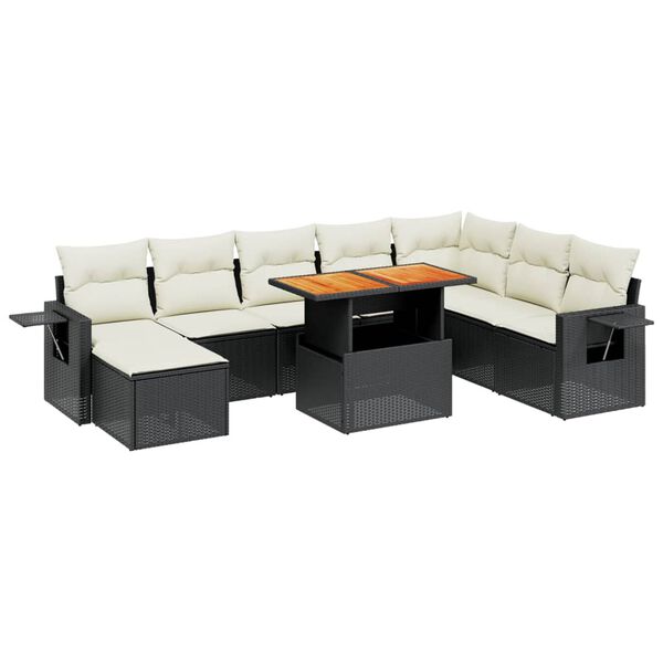 vidaXL Salon de jardin 9 pcs avec coussins noir r&eacute;sine tress&eacute;e