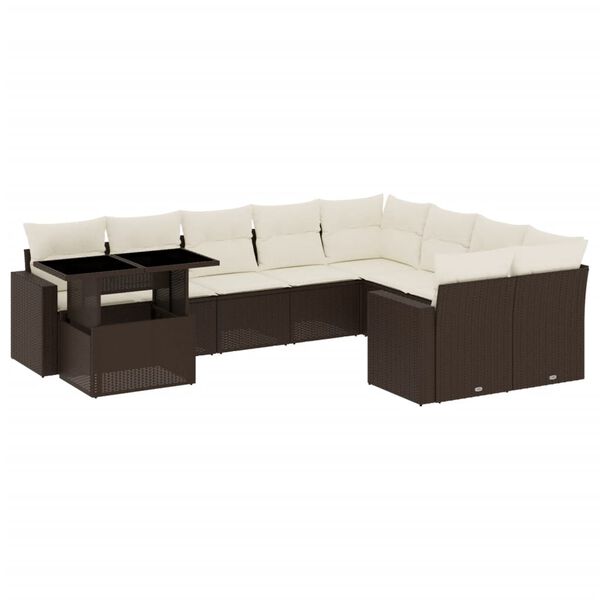 vidaXL Salon de jardin 10 pcs avec coussins marron r&eacute;sine tress&eacute;e
