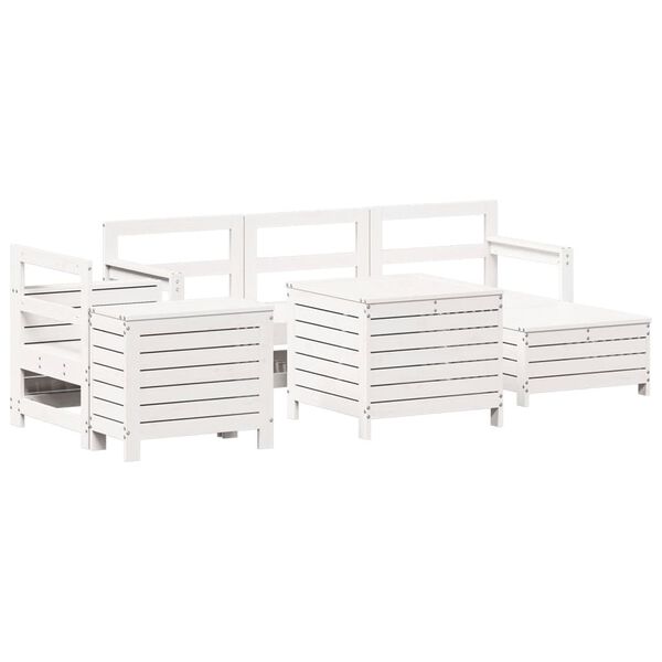 vidaXL Salon de jardin 7 pcs blanc bois de pin massif