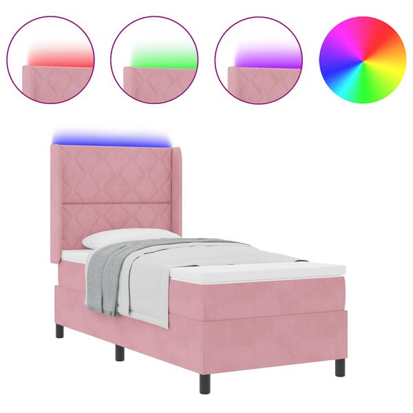 vidaXL Lit à Ressorts avec Matelas LED Rose 100 x 200 cm Velours