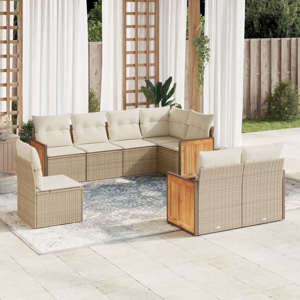 vidaXL Salon de jardin avec coussins 8 pcs beige r&eacute;sine tress&eacute;e