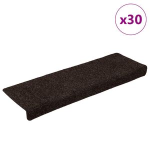 vidaXL Tapis d'escalier autocollants 30 pi&egrave;ces 65 x 21 x 4 cm Marron Bord rectangulaire