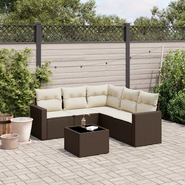 vidaXL Salon de jardin avec coussins 6 pcs marron r&eacute;sine tress&eacute;e