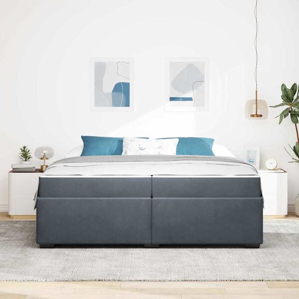 vidaXL Cadre de lit avec matelas Gris fonc&eacute; 200 x 200 cm tissu