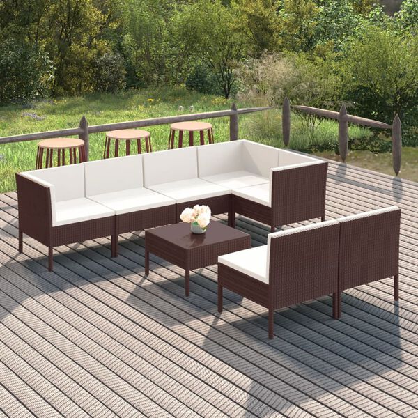 vidaXL Salon de jardin 8 pcs avec coussins r&eacute;sine tress&eacute;e marron