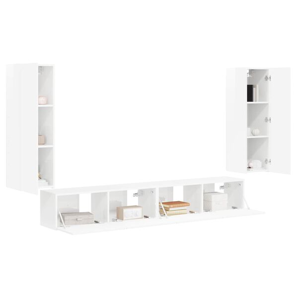 vidaXL Ensemble de meuble TV mural Montage mural 4 pcs Blanc brillant