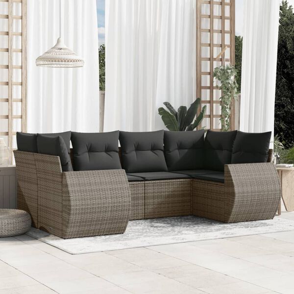 vidaXL Salon de jardin 6 pcs avec coussins gris r&eacute;sine tress&eacute;e