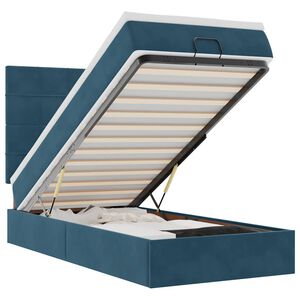 vidaXL Cadre de lit ottoman avec matelas bleu fonc&eacute; 100x200 cm velours