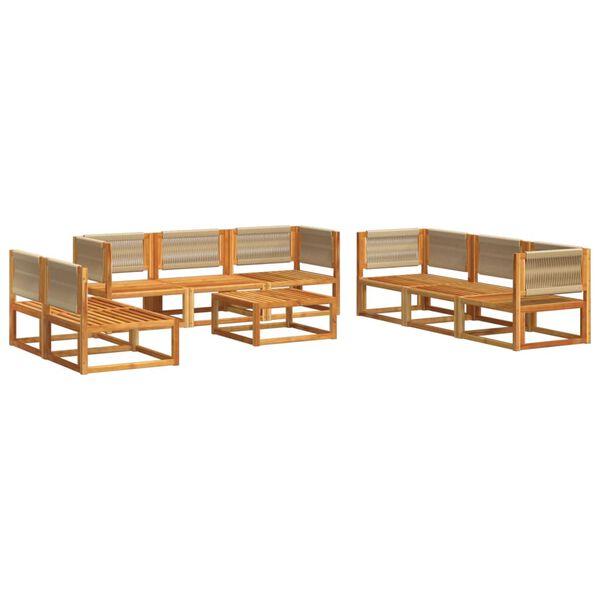 vidaXL Ensemble de canapés de jardin 9 pièces avec coussins en bois d'acacia et corde