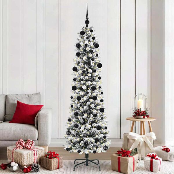 vidaXL Sapin de No&euml;l artificiel Blanc 210 cm PVC, m&eacute;tal et plastique
