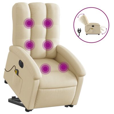 vidaXL Fauteuil inclinable de massage électrique Crème Tissu