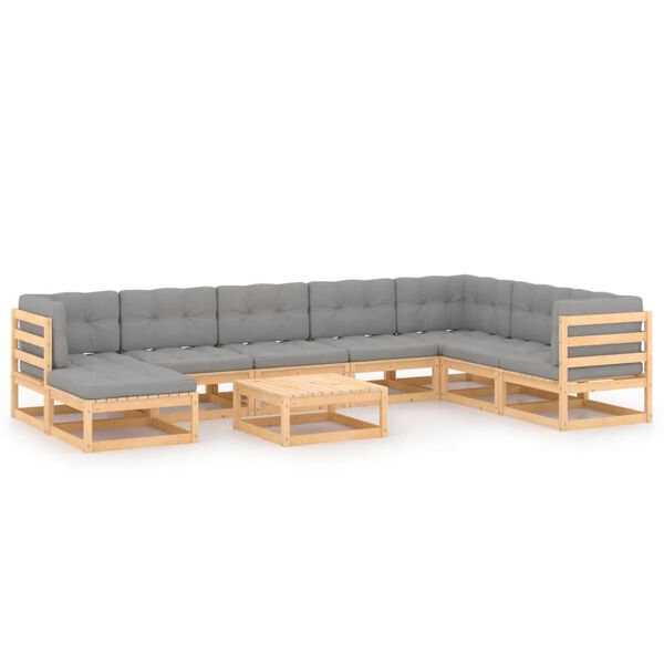 vidaXL Salon de jardin 9 pcs avec coussins Bois de pin massif