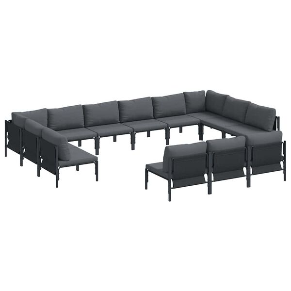 vidaXL Ensemble de canap&eacute; de jardin avec coussin 13 pcs Noir Acier