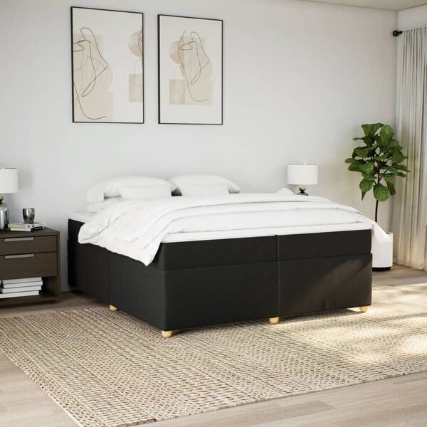 vidaXL Sommier &agrave; lattes de lit avec matelas Noir 200x200 cm Tissu