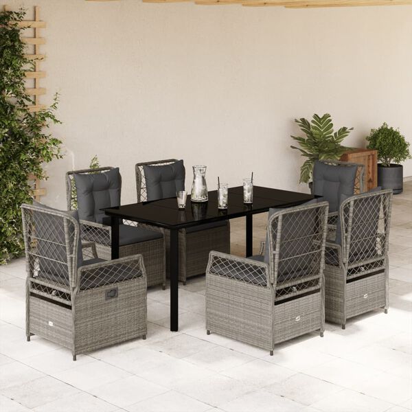 vidaXL Ensemble &agrave; manger de jardin et coussins 7 pcs gris clair rotin