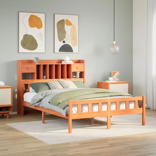 vidaXL Lit biblioth&egrave;que sans matelas cire marron 150x200 cm pin massif