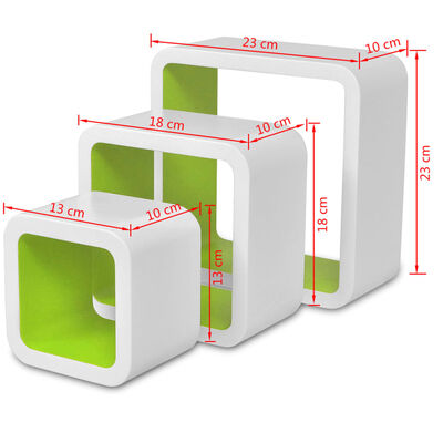 3 Etagères cubes murales et en MDF Blanc-Vert pour Livres/DVD