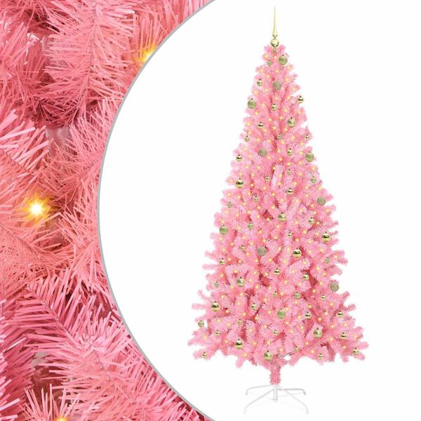 vidaXL Sapin de No&euml;l avec 300 LED avec support Rose 240 cm PVC