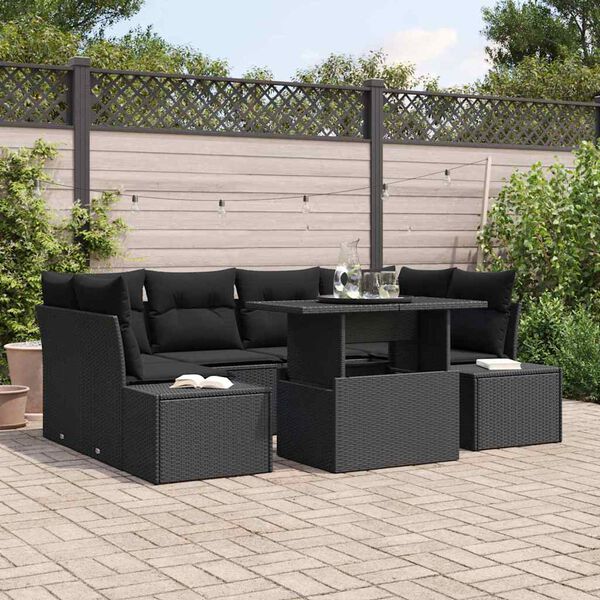 vidaXL Ensemble de Canap&eacute;s avec coussin 7 pcs Noir polyrotin
